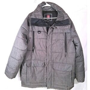SwissTech Mens Gray Heathered Quilted Winter Puffer Jacket Coat Size Medium